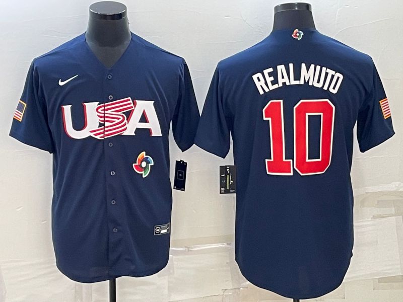 Men 2023 World Cub USA #10 Realmuto Blue Nike MLB Jersey5